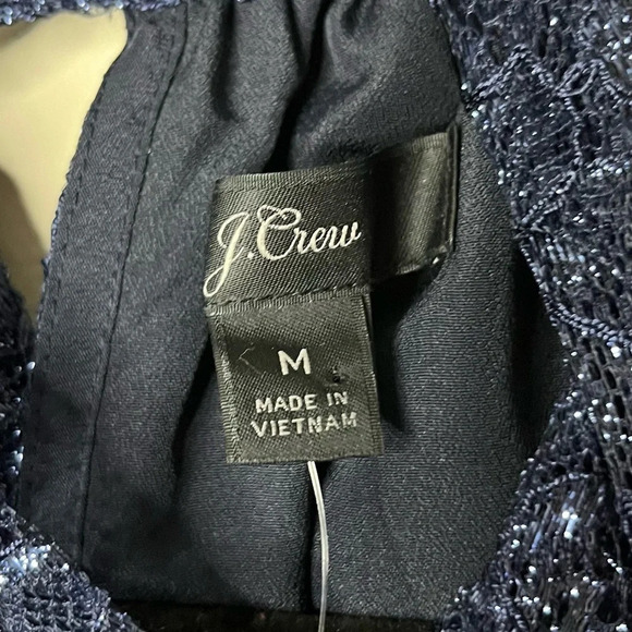 NWT J. CREW Navy Blue Metallic Floral Party Holiday Lace Overlay 2 Piece Set - Picture 14 of 16